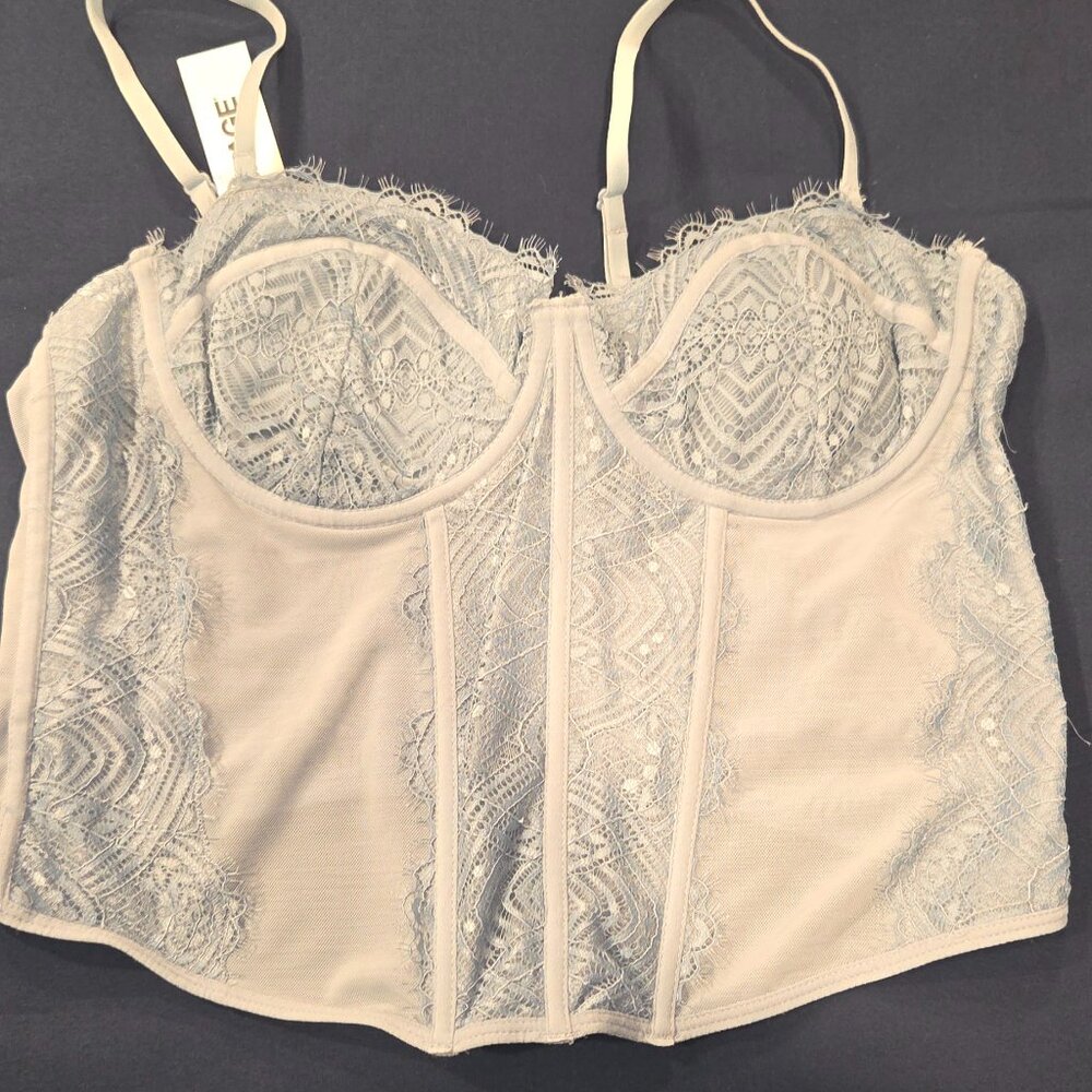 NWT Garage Chrishell Lace Mesh Bustier Corset Top Blue